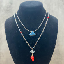 Coral Pendant Linked Labradorite Necklace