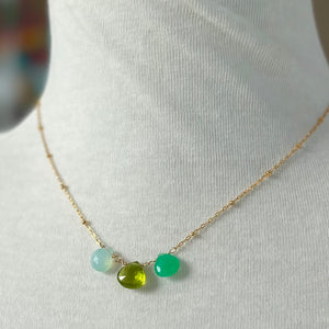 Green Triple Necklace- chrysoprase, peridot, chalcedony