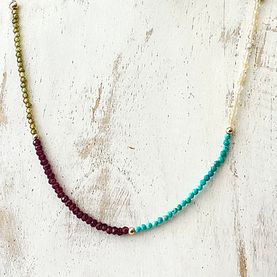 Colorblock Garnet and Turquoise Cleo Necklace