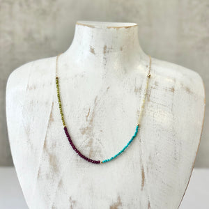 Colorblock Garnet and Turquoise Cleo Necklace