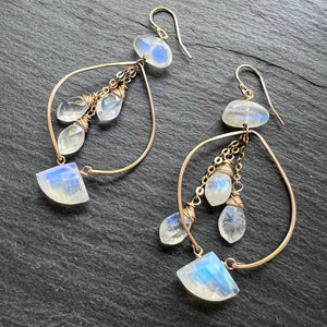 Moonstone Lotus Chandelier Earrings