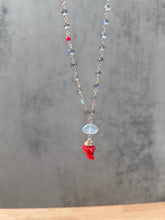 Coral Pendant Linked Labradorite Necklace