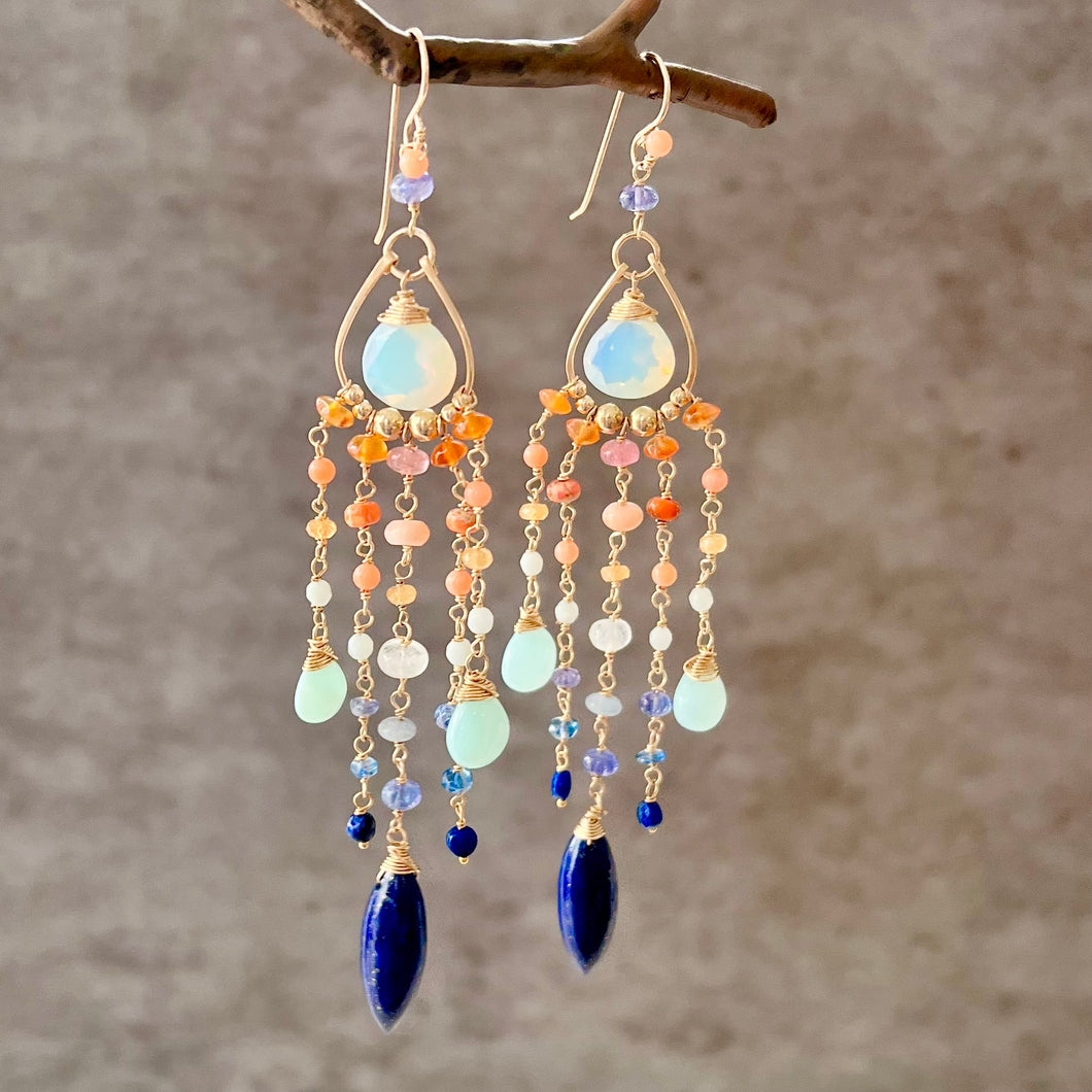 Island Winter Sunset Gemstone Chain Duster Earrings