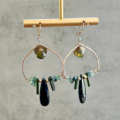 Tourmaline and Black Spinel Inverse Lotus Earrings