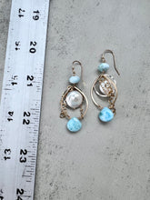 Larimar and Coin Pearl Mixed Metal Teardrop Hoops