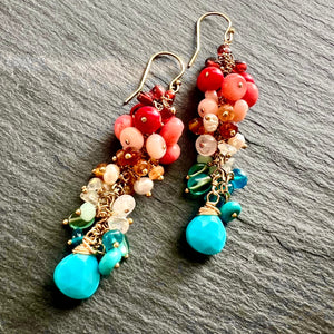 Turquoise Fire Cluster Earrings