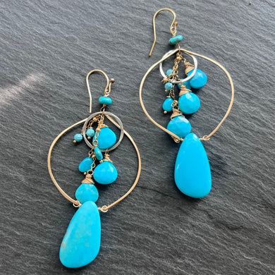 Turquoise Lotus Petal Cascade Hoops