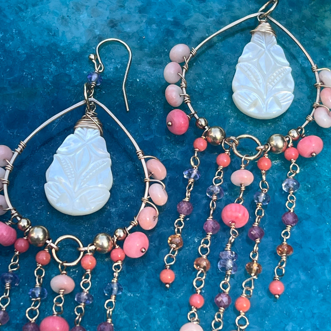 Peach Lotus Luxe Chandelier Earrings