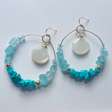 Turquoise and Aquamarine Luxe Hoops