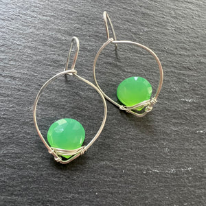 Green Onyx Sterling Lotus Solo Earrings