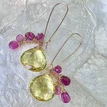 Lemon Topaz and Pink Tourmaline Cluster Earrings