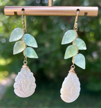 Prehnite and Mother of Pearl Lily Pad Woven Earrings
