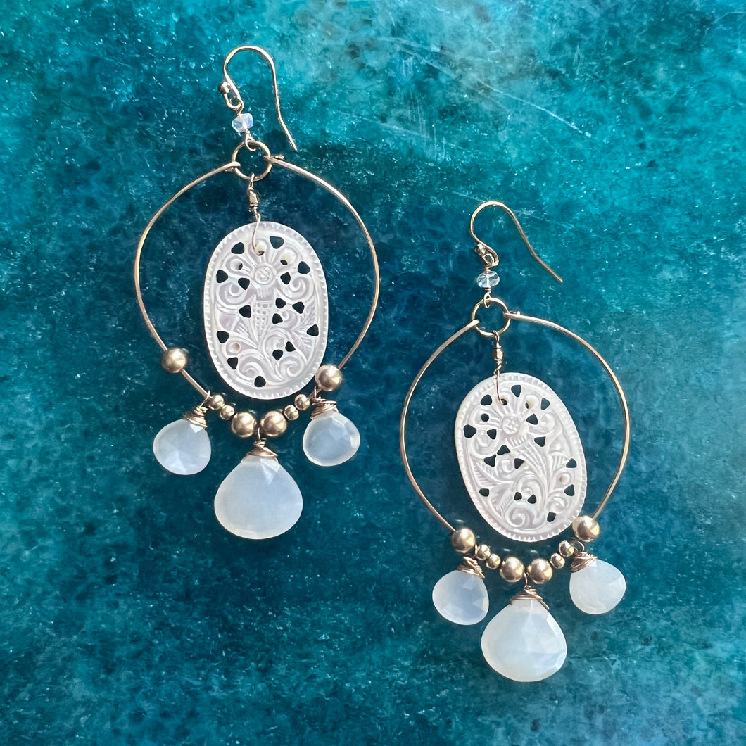 Mother of Pearl Lotus Petal Hoops