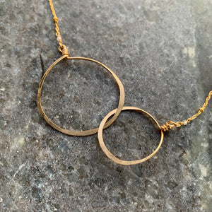 Gold Double Circles Necklace (Medium) 16”